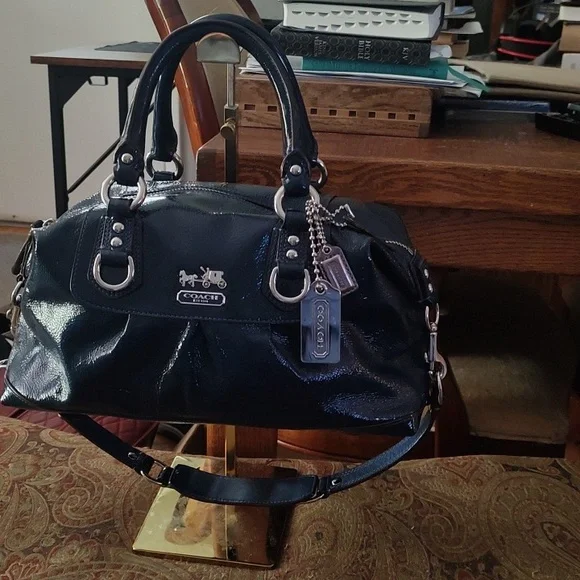 Coach Glossy Navy Leather Satchel - Picture 1 of 16